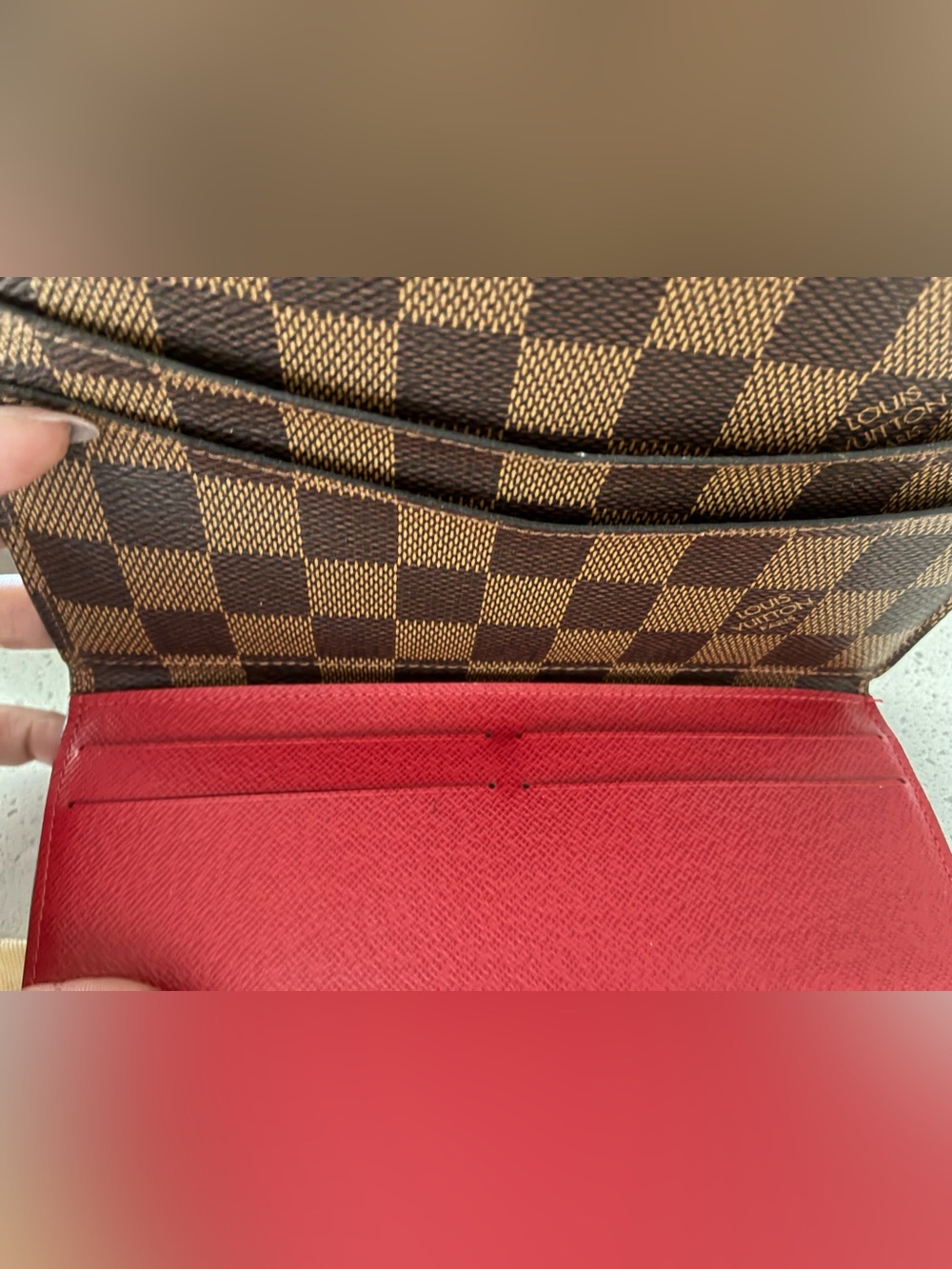 Louis Vuitton Damier Ebene Envelope Wallet with Red Snap - Picture 5 of 13